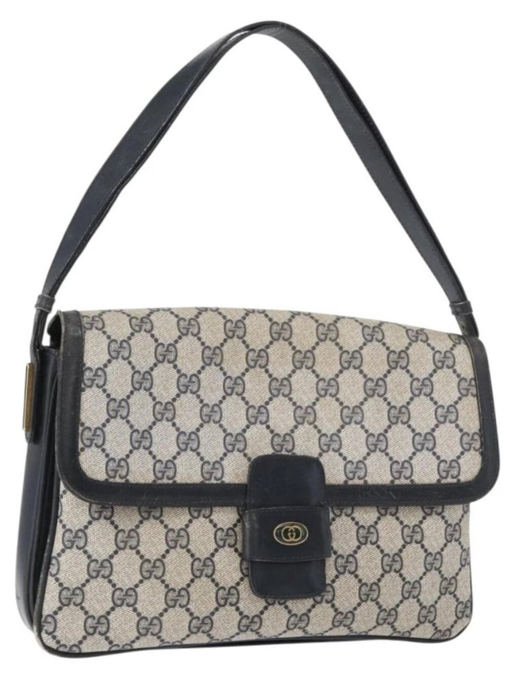 GUCCI GG Supreme Shoulder Bag PVC Navy Gold - Picture 2 of 16